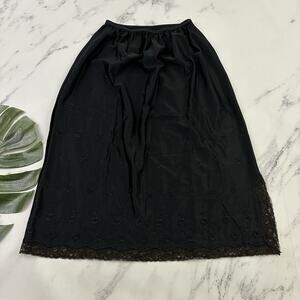 Lorraine Womens Vintage 80s Embroidered Slip Skirt Size L Black Lace Trim